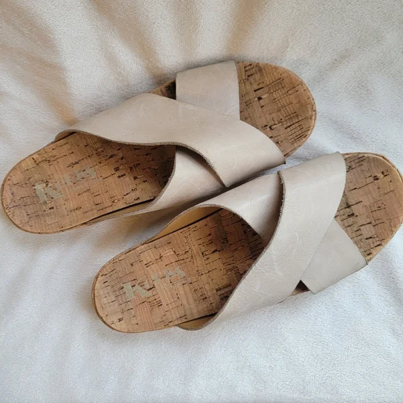 Korks By Kork Ease Leather Ivory Wide Strap Slides Sandals Casual Boho Size 8M - Picture 6 of 8